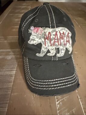KBETHOS Black Distressed Kids Cap with Floral Mama Bear Patch